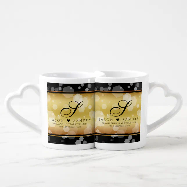 Elegant 50th Gold Wedding Anniversary Celebration Coffee Mug Set