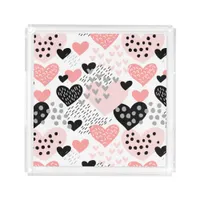 Hand Drawn Hearts and Dots Pattern ID471 Acrylic Tray