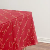 Red Gold Christmas Typography Pattern#36 ID1009 Tablecloth