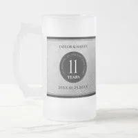 Elegant 11th Steel Wedding Anniversary Celebration Frosted Glass Beer Mug