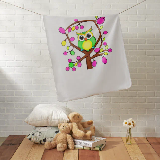 Happy owl in a multicolored tree baby blanket
