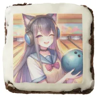 Pretty Anime Girl in Bowling Birthday Party Brownie