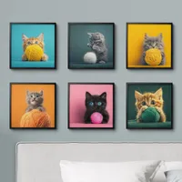 Kitten Playing with Ball of Wool Peel And Stick Photo Tile