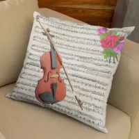 Violin and Roses Vintage Sheet Music Design Throw Pillow