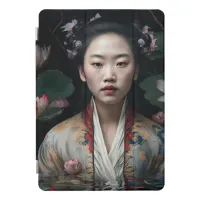 Chinese Lady In Water Lotus Flowers Oil Painting iPad Pro Cover