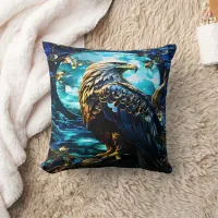 Eagle Perched on Tree Branch at Night Throw Pillow