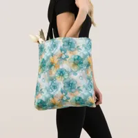 Teal and Yellow Flowers Alcohol Ink Illustration  Tote Bag