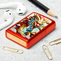 Fire breathing dragon red blue and gold scales zippo lighter