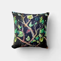 Exotic Foliage Watercolor and Stylish Butterflies Throw Pillow