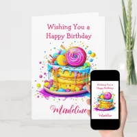 Whimsical Frosted Cake Personalized Birthday Card