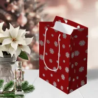 Festive Winter Silver Red Snowflakes Holiday Medium Gift Bag