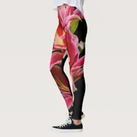 Elegant Pink Oriental Lilies Leggings