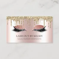 Makeup Artist Lashes Rose Gold + 14k Glitter Drips Business Card