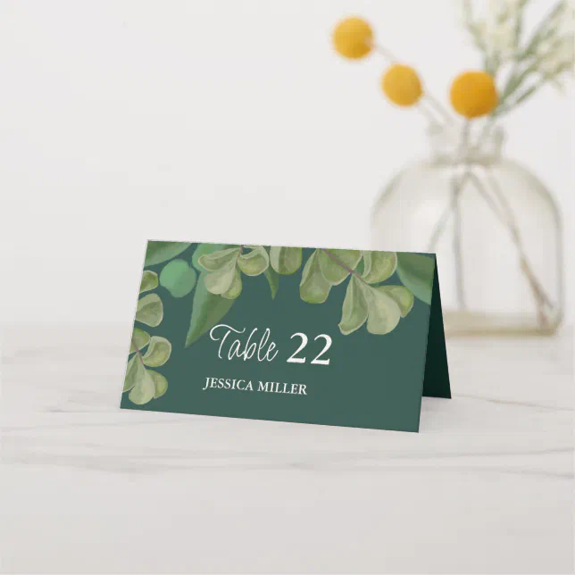 Emerald green Elegant rustic greenery leaves lush Place Card