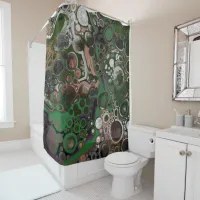 Black, Brown, White and Green Fluid Art   Shower Curtain