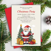 Modern Watercolor Santa Christmas Holiday Party Invitation