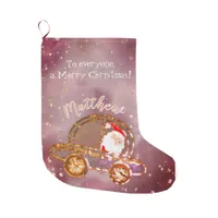 Santa in his car at Christmas personalized Large Christmas Stocking