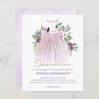 Budget Purple Gold Dress Quincea&#241;era Invitation