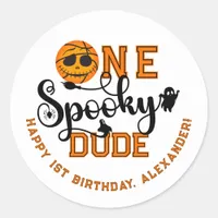 One Spooky Dude Basketball Boys Rad Kids Birthday Classic Round Sticker