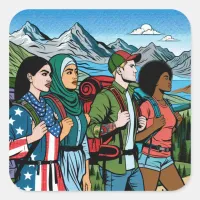 Backpacking Trail Family Hiking  Square Sticker