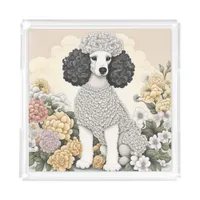 Poodle in Whimsical Flowers  Acrylic Tray