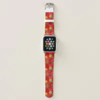 Tropical Hibiscus Flowers and Melons Red Patterned Apple Watch Band