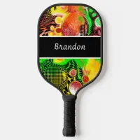 Personalized Lime Green Black Abstract Fluid Art   Pickleball Paddle