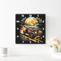 Classic hot rod racing under the glowing moonlight square wall clock