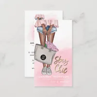 African American Pink and Blue Denim Floral Busine Business Card