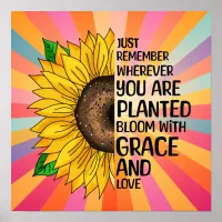 Inspirational Quote and Hand Drawn Sunflower Poster