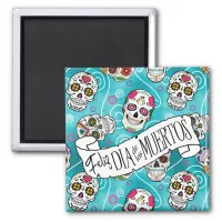 Sugar Skulls and Swirls Rose Turquoise ID725 Magnet