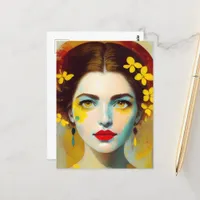 Woman With Yellow Flowers Postcard