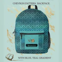 Teal Chevron  Printed Backpack