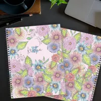 Colorful Blossoming Flowers Name and Initial Notebook