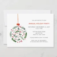 Christmas Holly Ornament Holiday Party Invitation