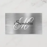 Metallic Silver Foil Fancy Monogram Business Card