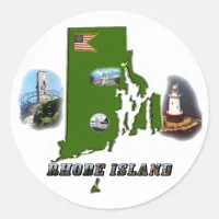 Rhode Island Map, Photos and Text Classic Round Sticker