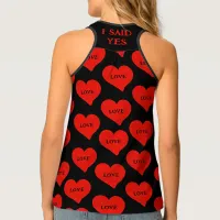 I Said Yes | Red Love Hearts Black Tank Top