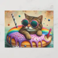 Cute Cat With on Donut Floatation Device Postcard