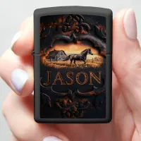 Horse and Barn Sunset Scene Zippo Lighter