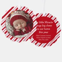 Baby's First Christmas Photo New Parent Peppermint Ornament Card