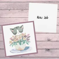 Cute Kitten In A Pot Of Flowers Cat New Job Card
