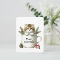 Merry Christmas Cat In A Mug - Christmas Holiday Card