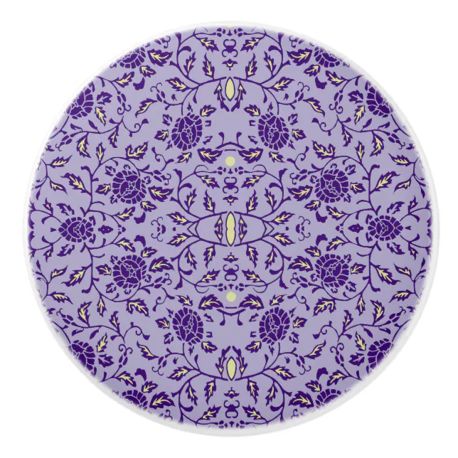 Elegant Flowery Purple Damask Ceramic Knob