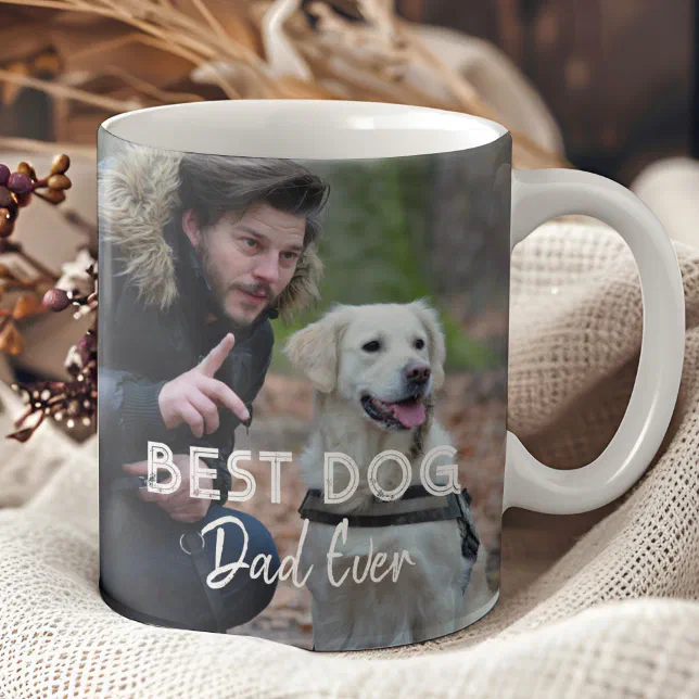 Best Dog Dad Ever Custom Modern Photo and Dog Name Coffee Mug