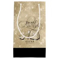 Glitter and Shine Sweet 16 V2 Black/Gold ID675 Small Gift Bag