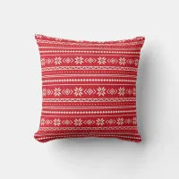 Festive Red Snowflake Holiday Sweater Pattern Throw Pillow