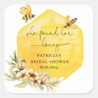 She Found Her Honey Floral Bee Bridal Shower Square Sticker