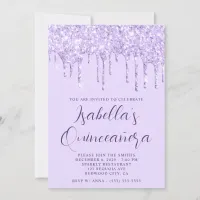 Light Lavender Glitter Drips Quinceañera Invitation