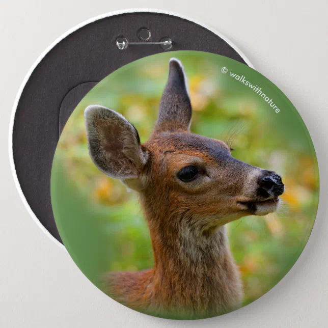 Vignetted Portrait of Smiling Blacktail Deer Fawn  Button